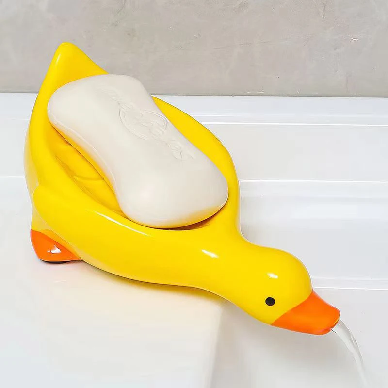 1PC Cartoon Yellow Duck Shape Soap Box Soap Dish Drainable Soap Holder Plastic Soap Container Soap Dish Tray Bathroom Accessorie