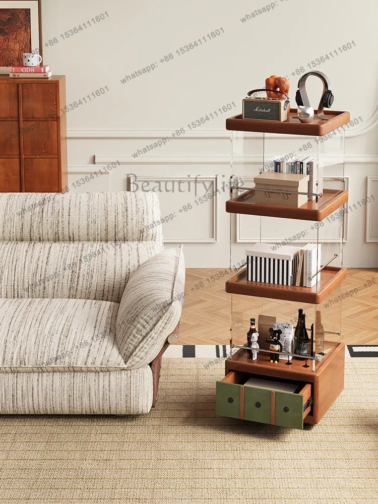 Time Storage Solid Wood Living Room Storage Standing Cabinet Movable Storage Display Side Cabinet