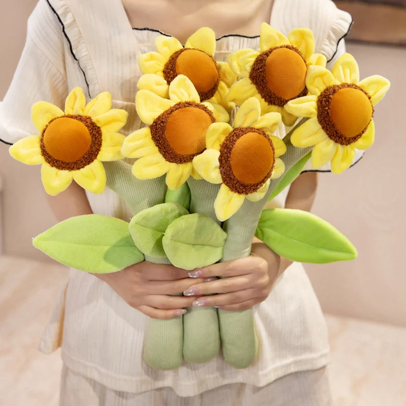 

40CM Simulation Plant Sunflower Plush Toys Cartoon Stuffed Bouquet Plants Yellow Turnsole for Girls Birthday Gifts Room Decor