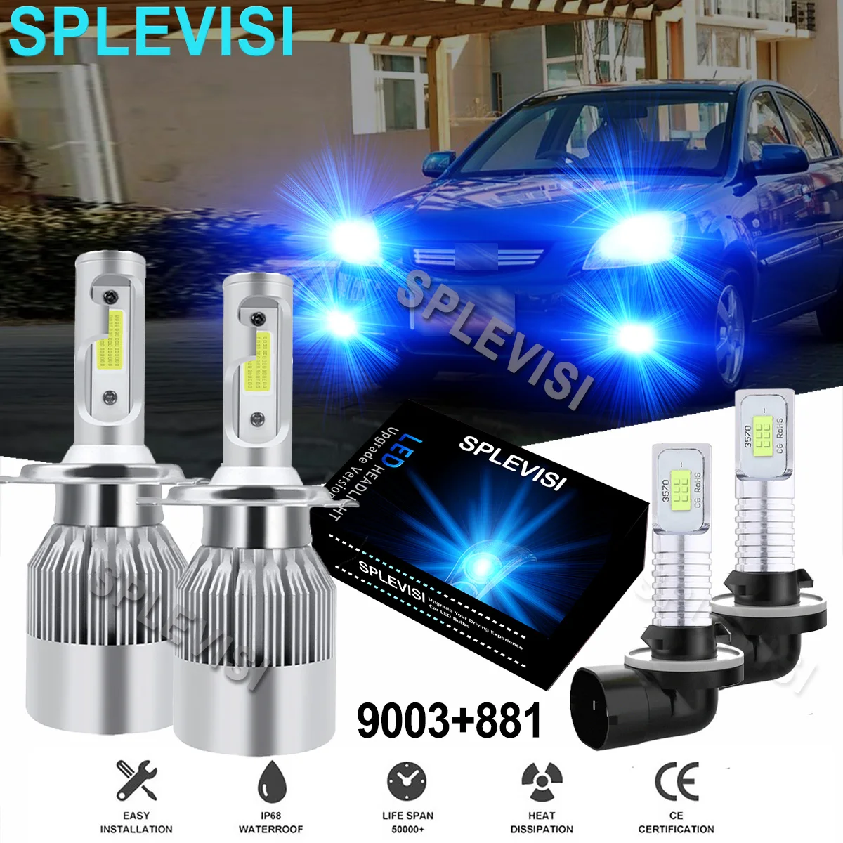 

4x LED Ice Blue Car Headlight Fog Light Bulbs 8000K For Kia Rio5 2003-2011 FLHRC Road King Classic 2007-2013 Ford Escape 2001-04