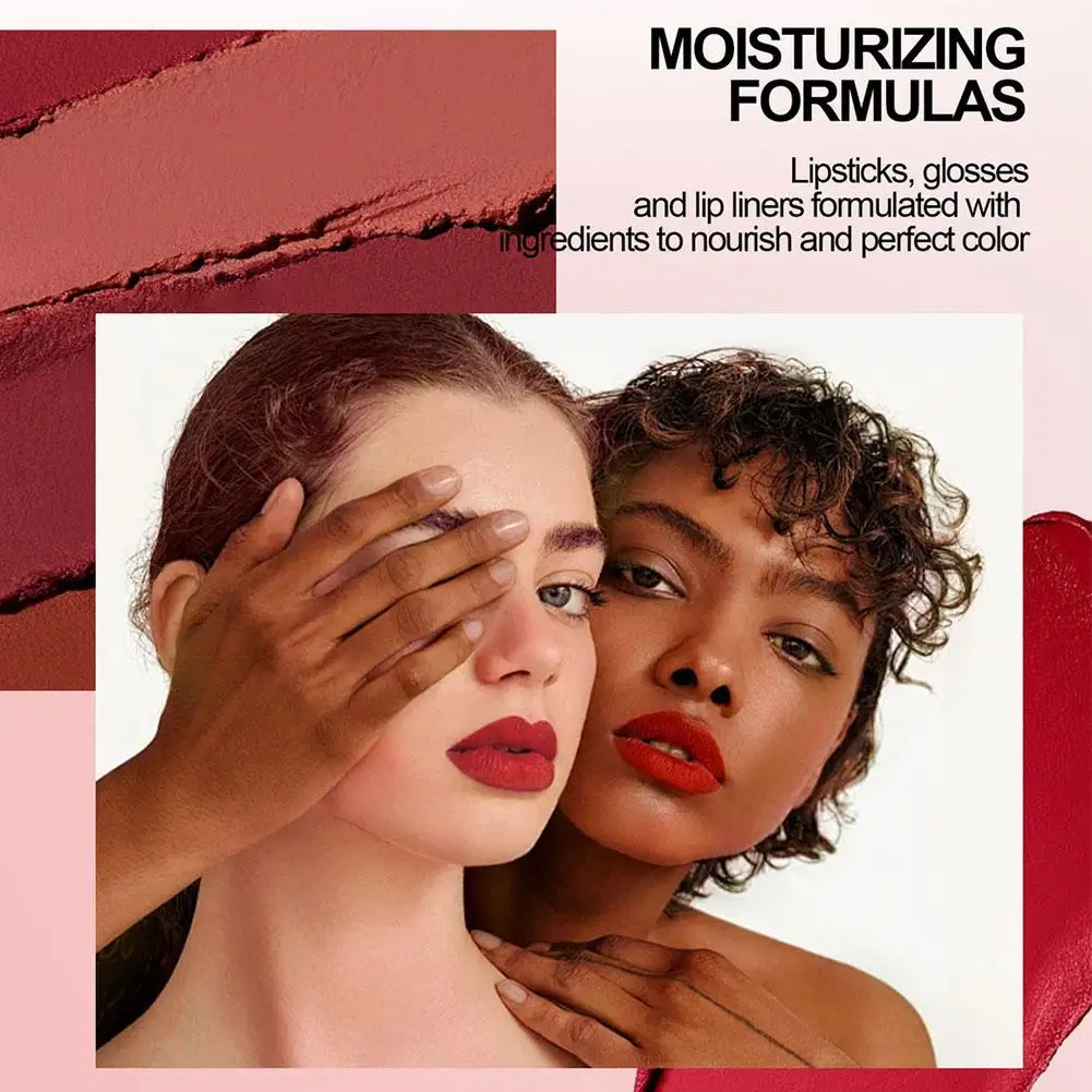 2Pcs 매트 립스틱 & 립 라이너 2in1 세트 오랫동안 지속되는 스틱 컵 립 라이너 메이크업 립 스테인은 쉽게 퇴색하지 않습니다 방수 립 라이너