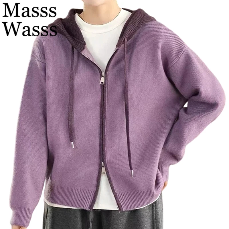 

Mass Wasss, зима 2025, повседневные лоскутные кардиганы с капюшоном, женские модные классические свитера для отдыха, женские винтажные теплые трикотажные изделия