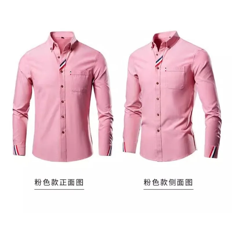 Slim Fit Man's White Shirts Casual Color Blocking Long Sleeve Street Style Tops with Real Breast Pocket Youth Men Stylish Shirts