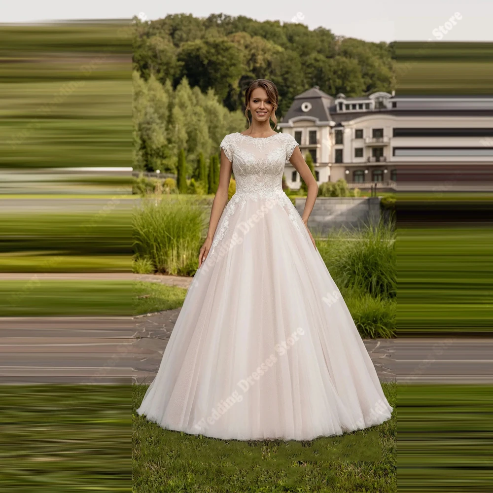 

Round-Neck Tulle Women Wedding Dresses Modern Sexy A-Line Bridal Gowns Mopping Length Banquet Vestidos De Novias 2025 Customized