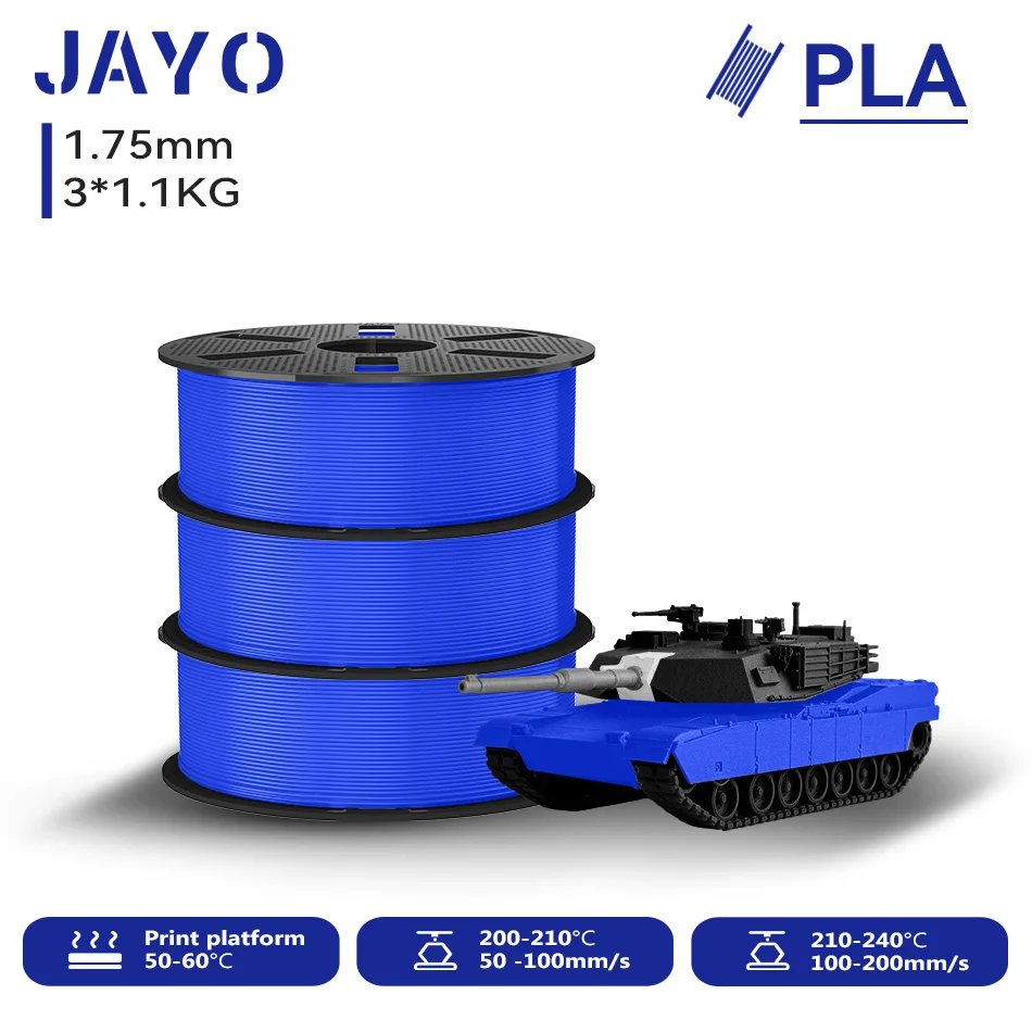 JAYO 3D PLA Druckerfilament 1,75mm Ungiftig & Blasenfrei PLA-Kunststoff als 3D-Druckfilament für 99% der 3D FDM Drucker & Stifte 1,1KG/Rolle*3