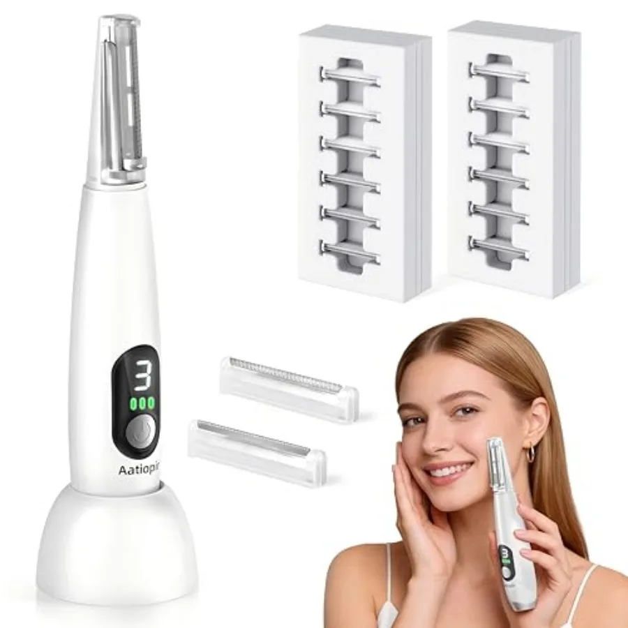 

Sonic Dermaplaning Tool for Women - 24000 Vibrations 2-Year Warranty Sensitive Skin Safe 3 Speeds with LED Light 12 Blades for