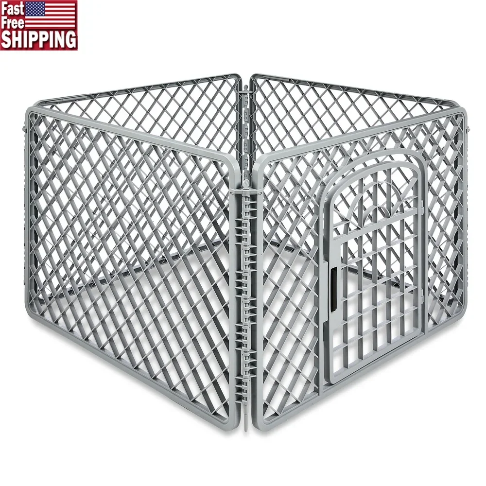 

4-Panel Pet Playpen 24in High Dog Fence with Door Indoor Outdoor Lightweight Portable Easy Assembly Exercise Safe Secure Dogs
