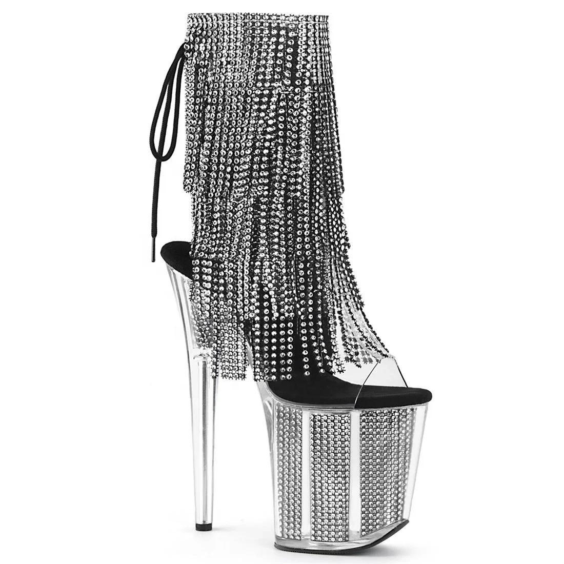 20cm Water Drill Tassel Decorated Inside Zipper High Toe Pole Dancer Bootie Lady