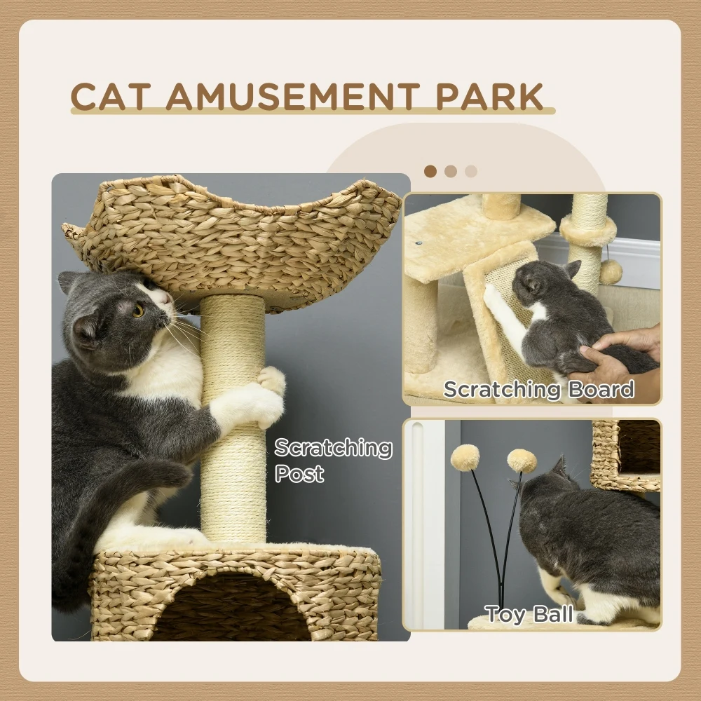 45" Cat Tree for Indoor Cats, Cat Tree Tower with Scratching Posts, Ramp, Condo, Toy Balls, Platforms, Bed, Ramp, Pet Furniture