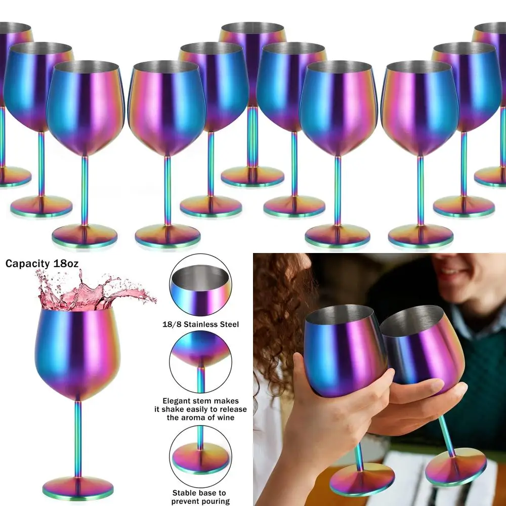 

Set of 8, 18oz Vibrant Stainless Steel Wine Glasses with Stems, Perfect for Parties, Office, Weddings, and Anniversaries, Ideal