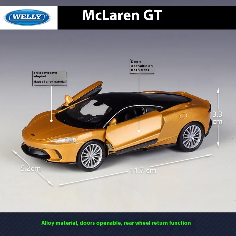 WELLY 1:36 McLaren GT Die-Cast Car Model Pull-Back Toy Vehicle Children Boy Birthday Gift Collection Miniature Voiture