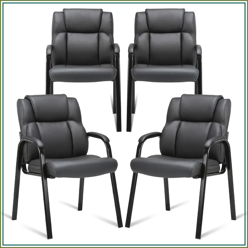 Leather Guest Chair with Padded Armrest for Reception Meeting Waiting Room Black 4 Pack