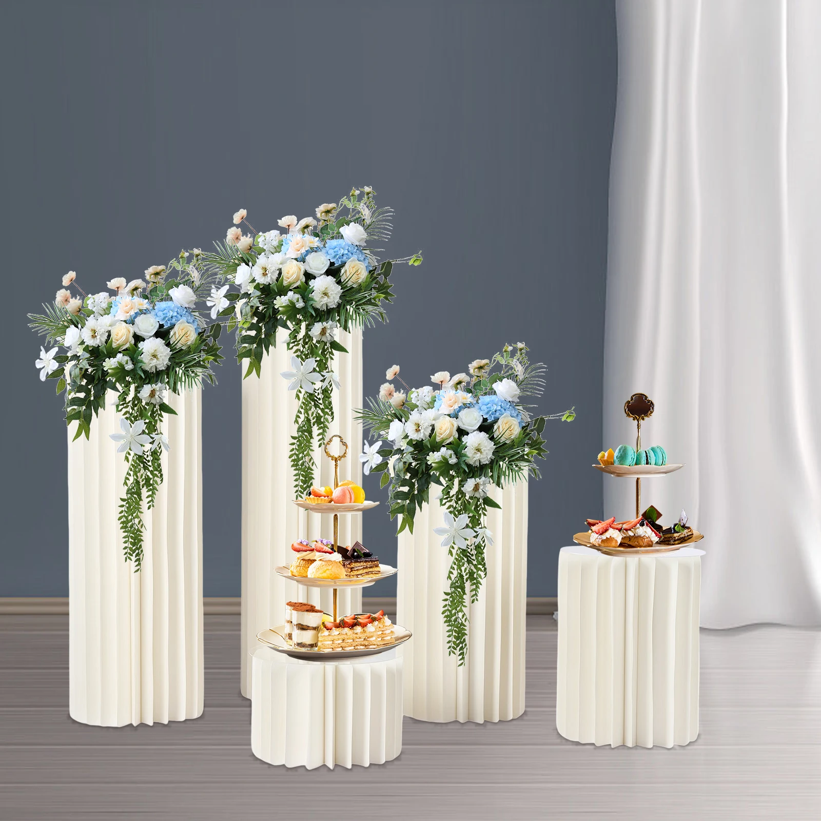 

5pcs White Cardboard Wedding Centerpiece Vases, DIY Assembly Cut Paper Tabletop Decorative Flower Holders for Weddings, Banquets