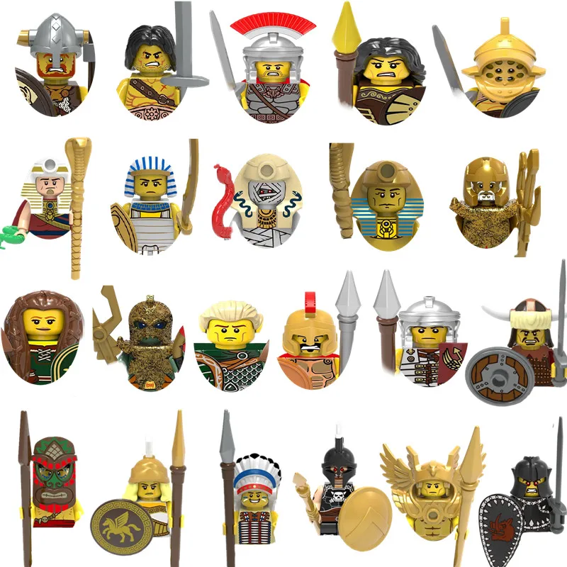 Medieval Military War Soldier Doll Building Block Spartan Soldier Crusader Roman Knight Weapon Sword Helmet Children's Toy Gifts