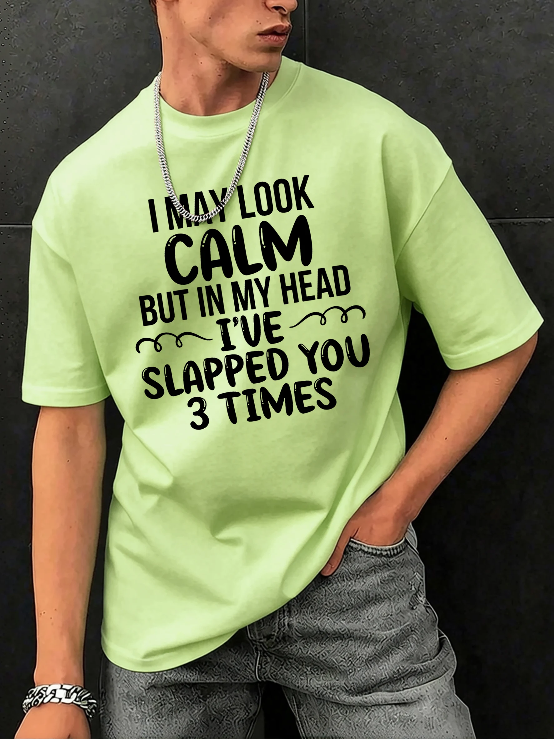 Slapped You 3 Times In My Head Print Herren-T-Shirts aus Baumwolle, Hip-Hop-T-Shirts, O-Ausschnitt, Sommerkleidung, lässig, trendig, All-Match-Kurzarm – Detail 28