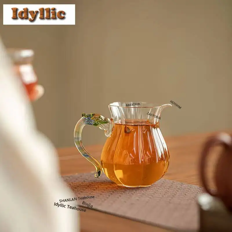300ml-カラフルな吉祥龍ガラスティーピッチャー、お茶注ぎ用フェアカップ、茶海、ディスペンサー、正義の杯、フェアマグ、茶器用品