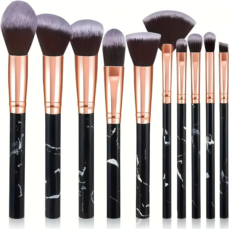 Makeup Brushes Set 10pc Marble Makeup Brush Professional Cosmetic Powder Eye Shadow Foundation Blush Blending Travel Beauty Tool