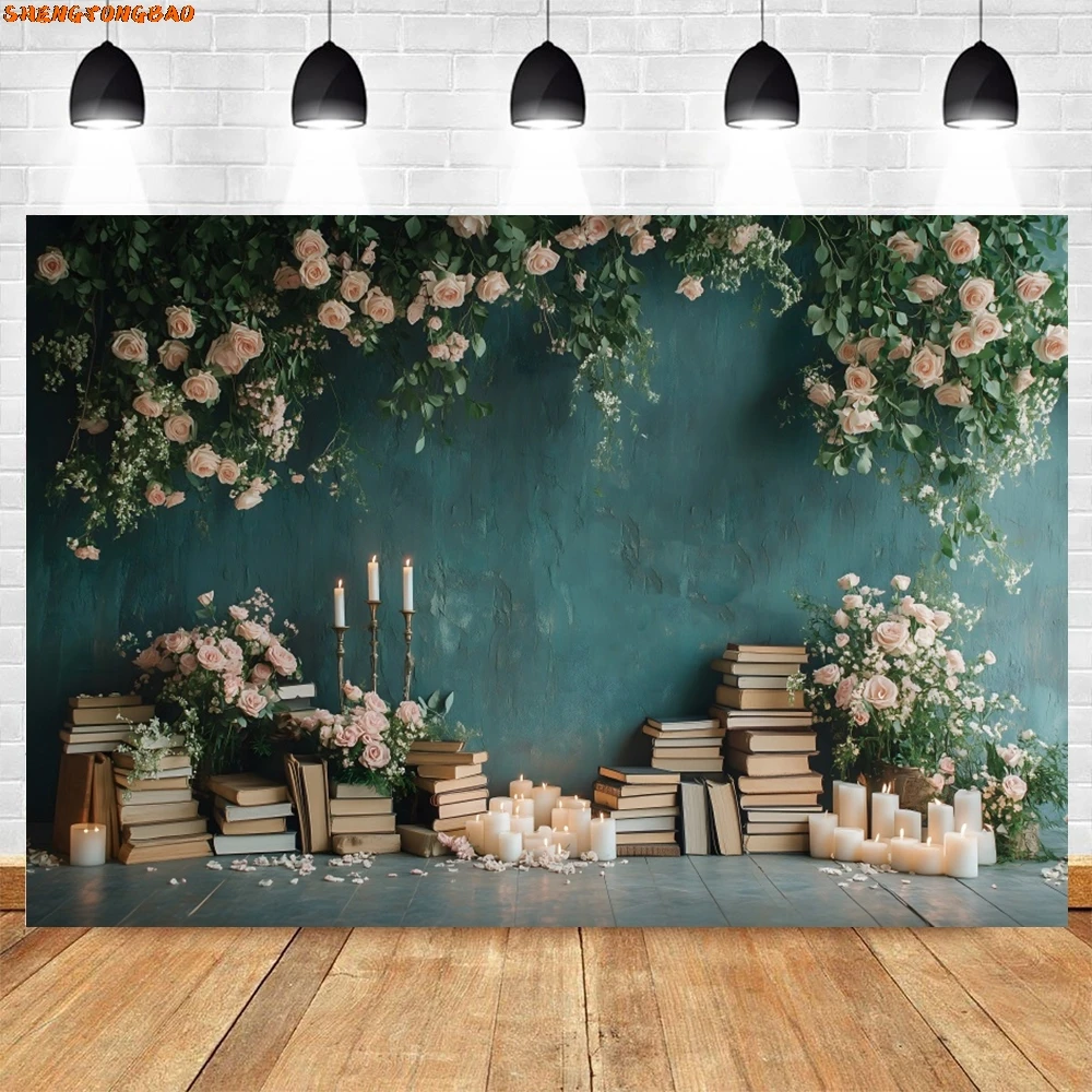Vintage Wall ชั้นวางหนังสือหนังสือฉากหลัง Back to School เด็กทารกถ่ายภาพพื้นหลังตกแต่งแบนเนอร์ Photo Studio