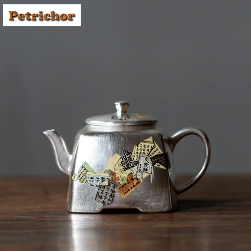 

130ml Silver Plated Eight Broken Picture Teapot Elegant Tea Infuser Pot Tea Maker Kettle With Ball Hole Tea Ceremony Gift Craft