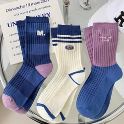 Blue socks women spring and autumn socks ins thin summer wear running sports striped stockings