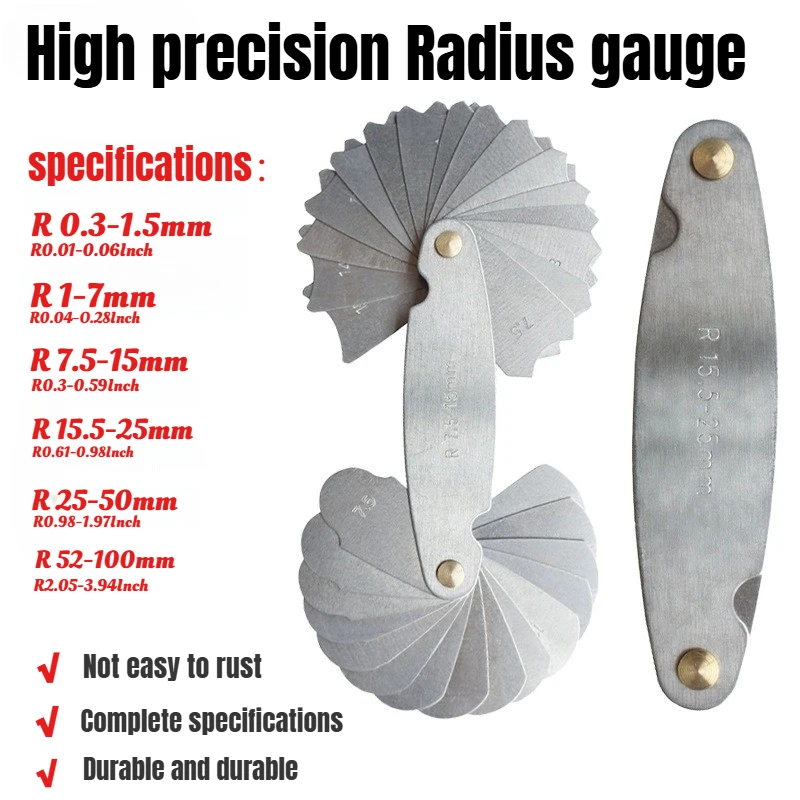 Radius Template R Gauge R1-7 R7.5-15 R15.5-25 Radius Gage Plate Fillet Gaug External Internal Concave Convex Arc Measuring Tools