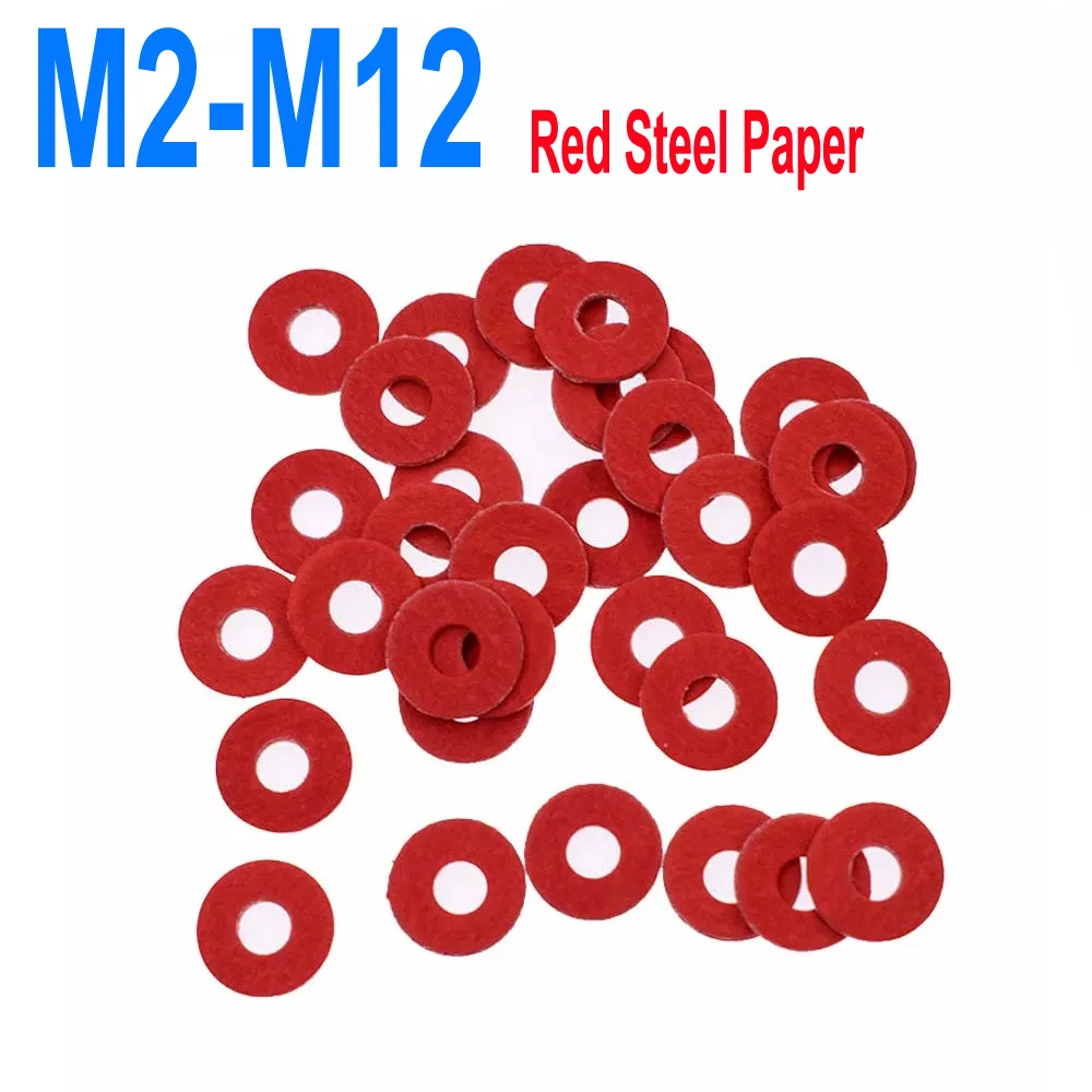 

20/50/100pcs M2 M2.5 M3 M3.5 M4 M5 M6 M7 M8 M10 M12 Insulation Plain Gasket Ring Red Steel Paper Fiber Insulating Flat Washer