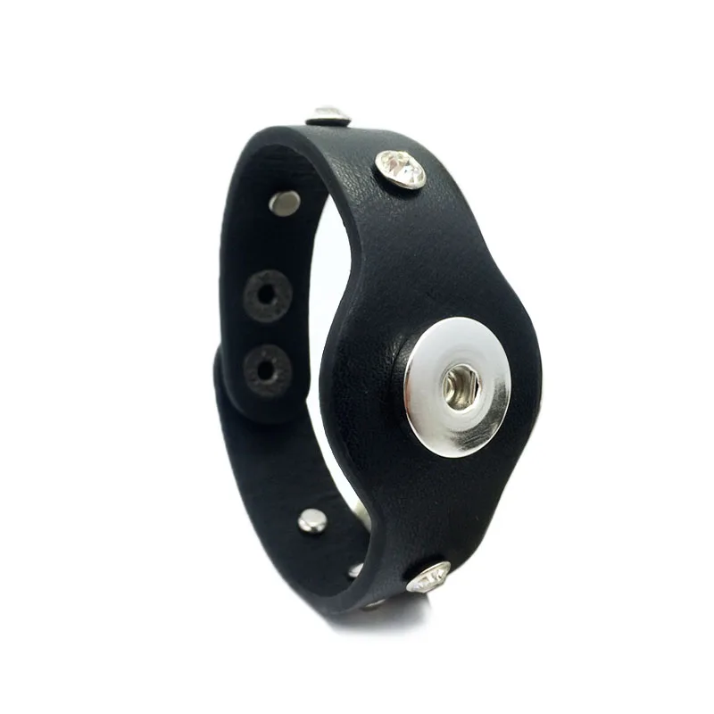 Punk Rock 235 Real Genuine Leather Fit 18mm Snap Button Bangle Bracelet Charm Jewelry For Women Men 24cm