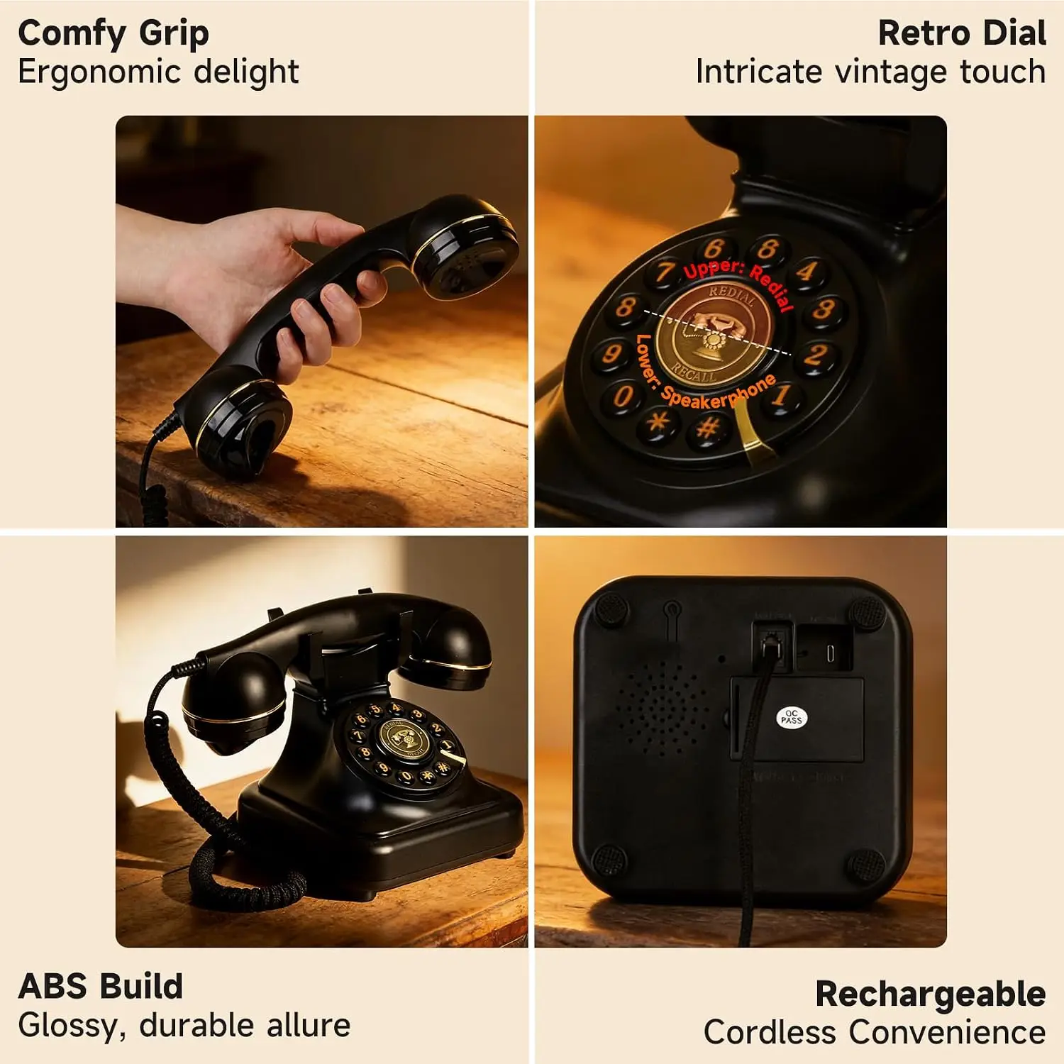 Bluetooth Landline Phone Retro Phone with Speakerphone USB Rechargeable Power Compatible with Android & iOS system