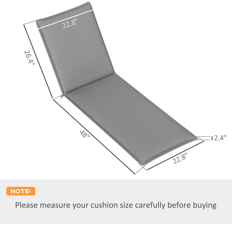 Outsunny Foldable Chaise Lounge Cushion Set of 2, Outdoor Lounge Chair Cushion Set, UPF50+ 200gsm Fabric, 76" x 23", Gray view 3