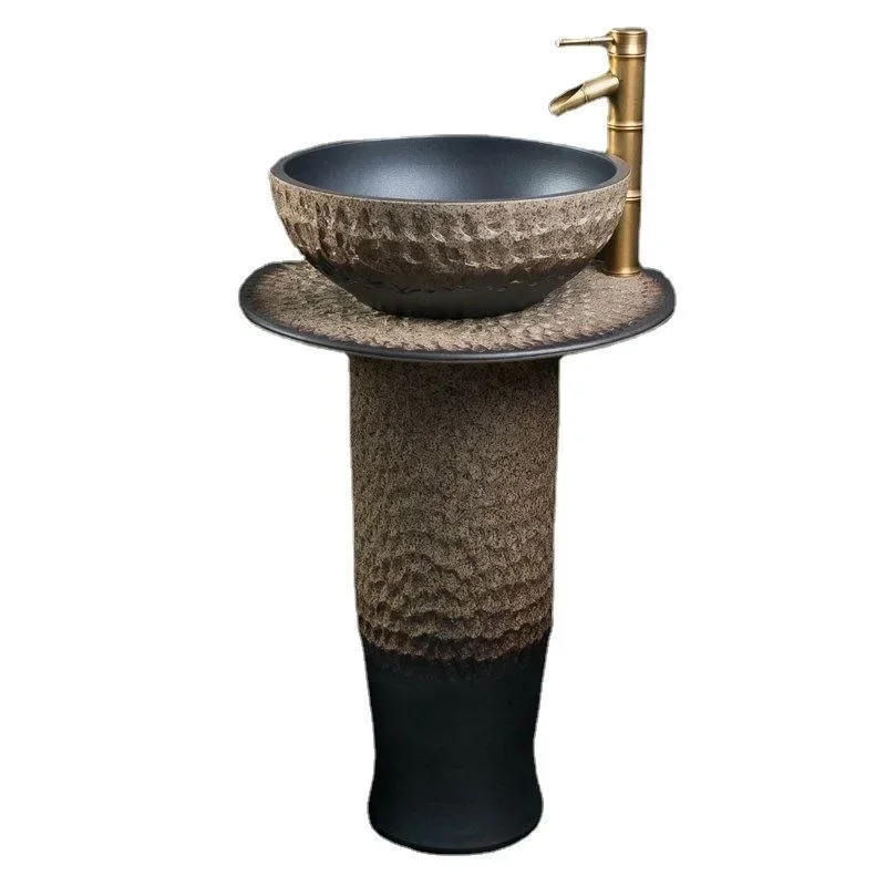 Column basin integrated floor-to-ceiling vertical imitation stone wash basin outdoor wash basin