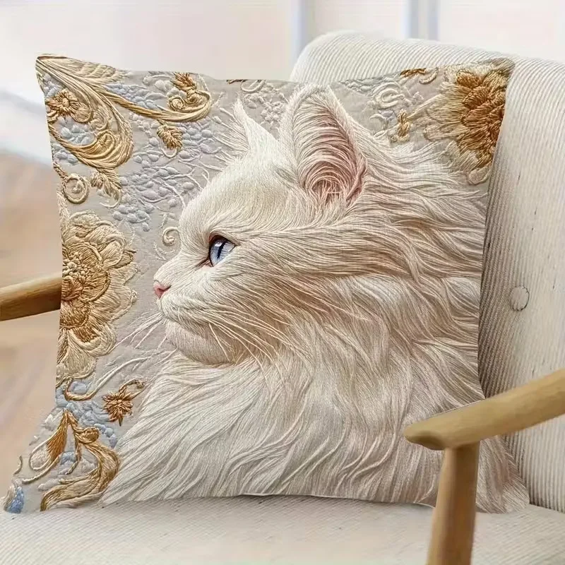 

VIKAMA Golden Lion Cat Square Cushion Cover Bedroom Headboard Sofa Cushion Cover Soft Skin-Friendly Pillowcase Home Decor
