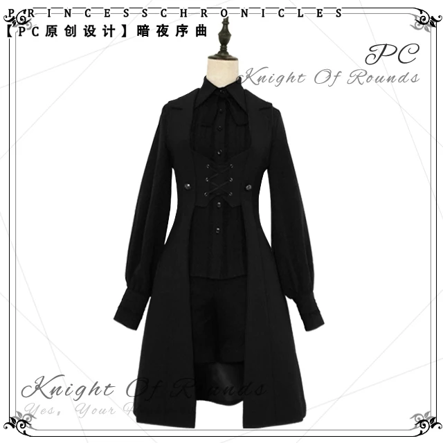 

Ouji Lolita Midnight Overture Retro Dark Medieval Handsome Black Long Vest Slim Fit by Princess Chronicles