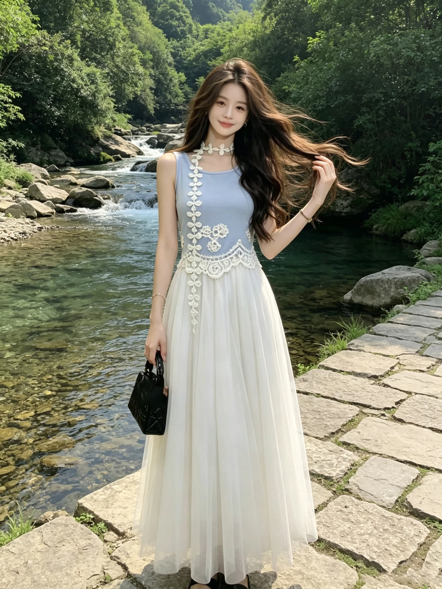 

Summer 2026 Women's Knitted Vest Top Square Collar Drapey Skirt Set Fashionable Ensemble Chinese Brandless Short Sleeve Set