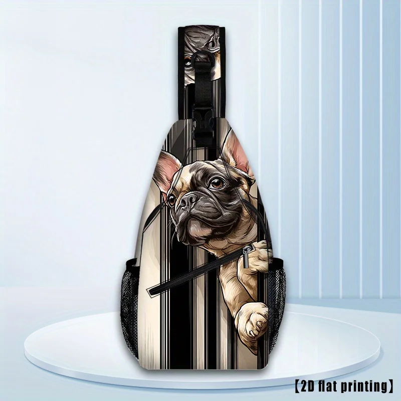 French Bulldog Peeking Print Sling Backpack Cute Cartoon Dog Pattern Adjustable Crossbody Bag Lightweight Casual Chest Bag