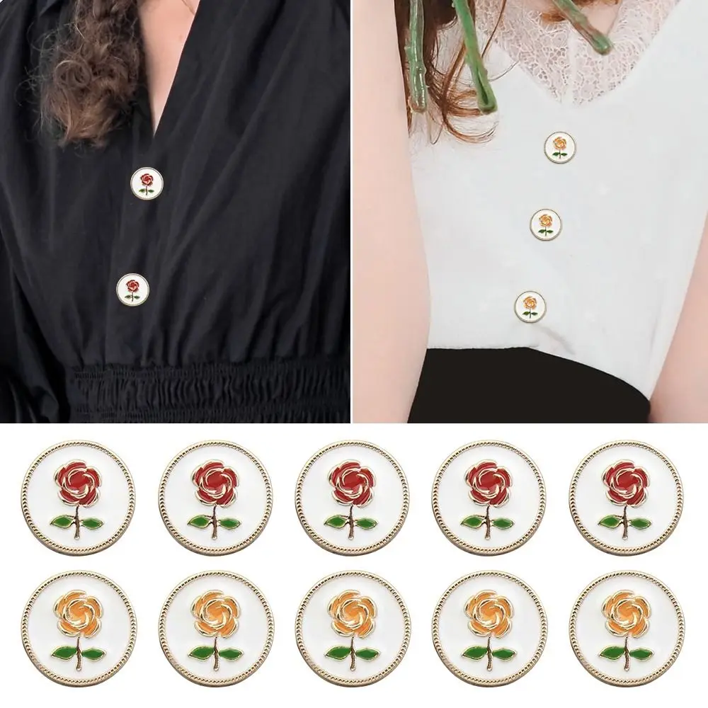 10Pcs Handmade DIY Clothing Accessories Rose Metal Buttons Decoration Button Shirt Buttons Sewing Accessories