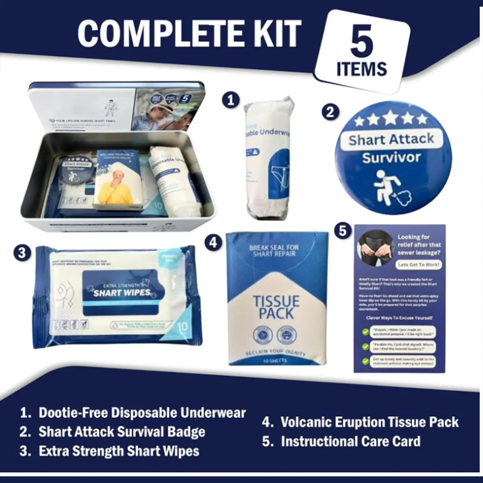 Kit de survie Portable Compact avec lingettes humides, ensemble de farces de survie pour mari, hommes, famille, amis, adolescents, adultes, anniversaire