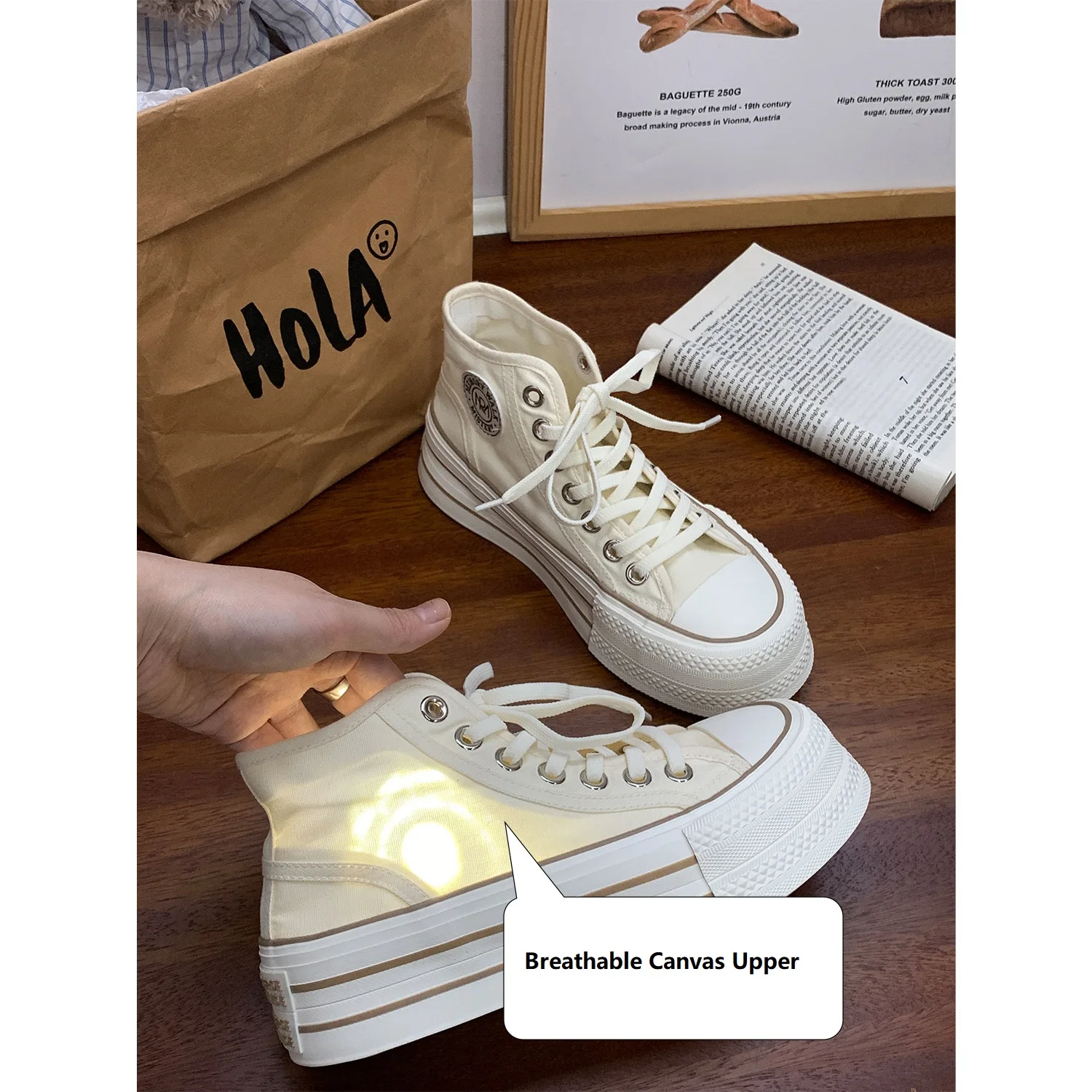 New Women Thick Sole Canvas Shoes High Top Breathable Upper Girls Students Solid Color Low Top Canvas Sneakers Soft Latex Insole