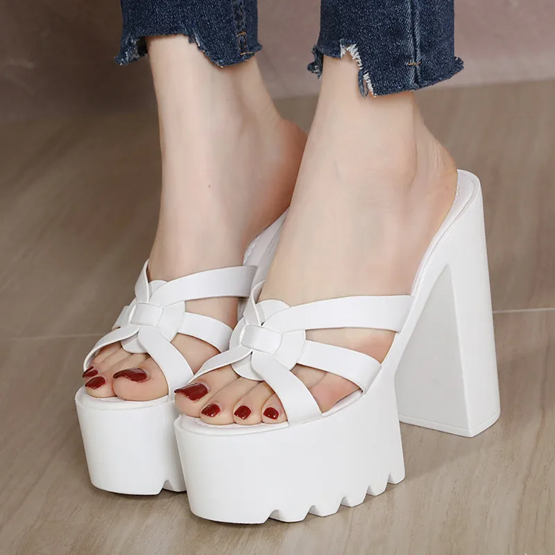 

Chunky Sandals 14cm Ultra High Heel Women's Sandals Summer Nightclub Light Waterproof Platform Model Women's Shoes High slippers