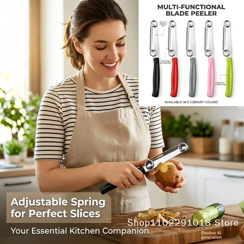 practical2 In 1 Adjustable Slicing Cutter Stainless Steel Tool for Effortless Fruit and Vegetable Prephousehold