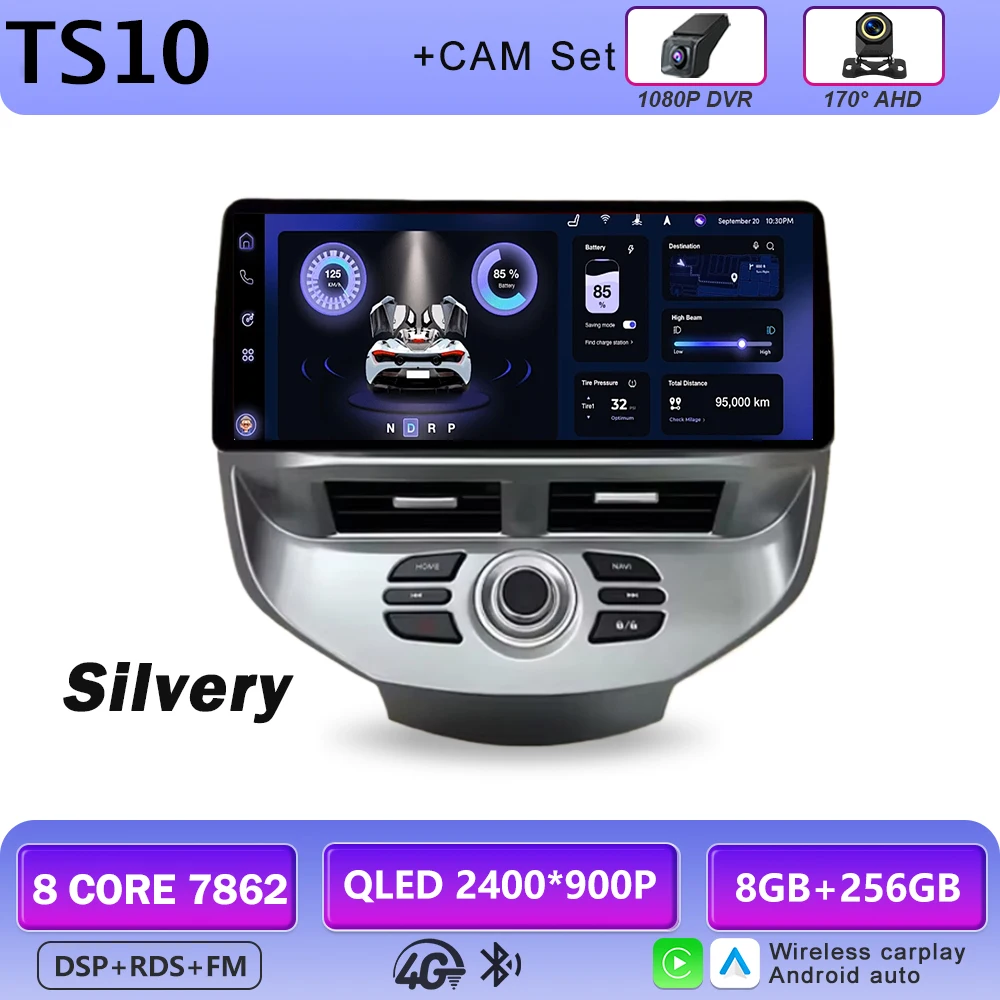 12,3 inch autoradio GPS draadloze Carplay QLED scherm voor Ford Fiesta MK6 MK7 2009-2016 LHD RHD Android multimediaspeler