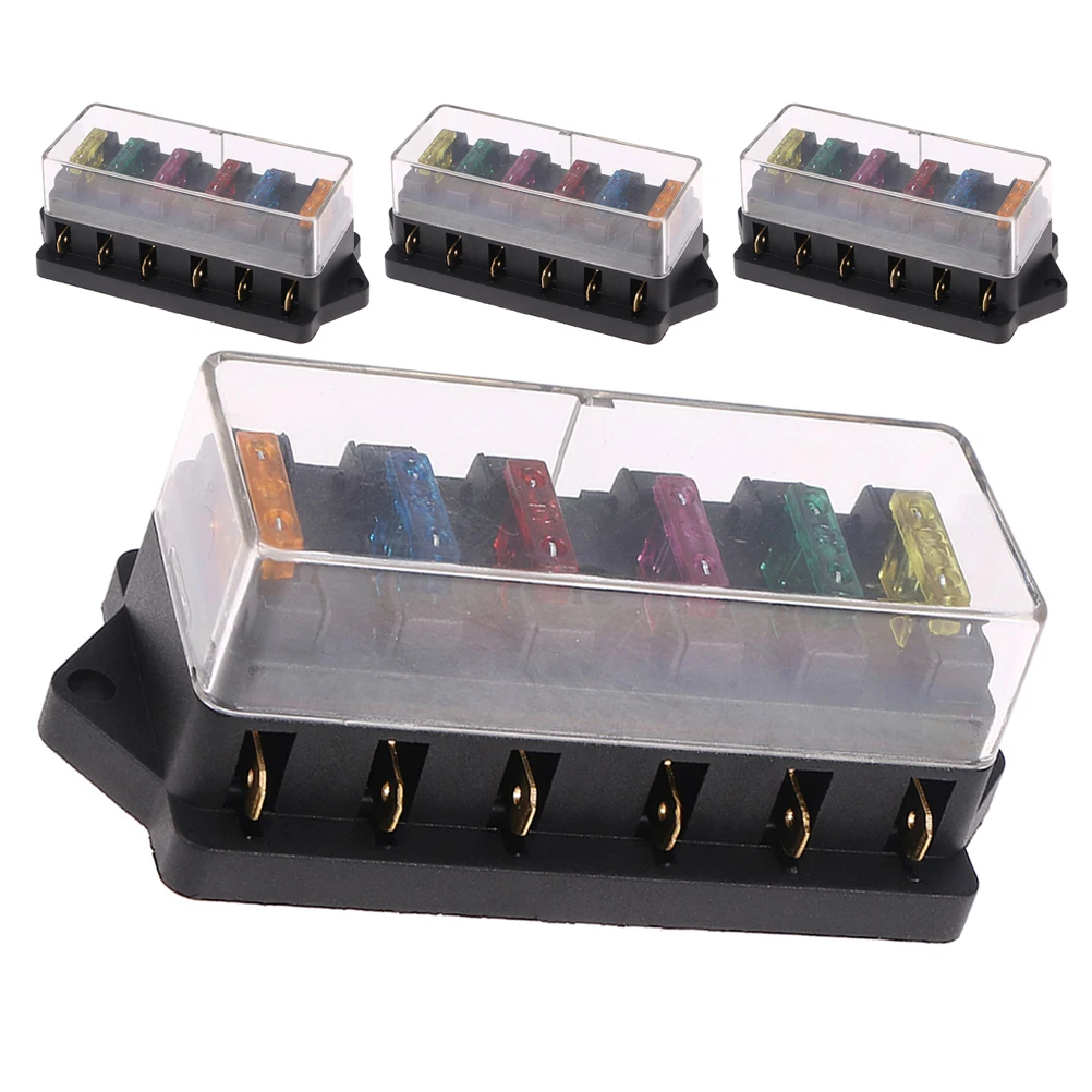 

4Pcs Automotive Fuse Block Replacement 6-Way Fused Distribution Box Marine Auto Car Truck Fuse Panel Boat Parts