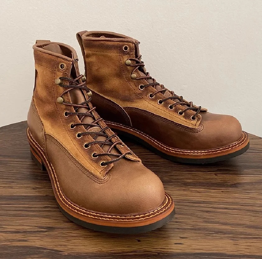 Retro Denim Style Work Boots - American Paratrooper Boots for Riding Motorcycle, Biker Engineer Boots Men's