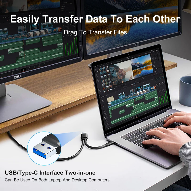 USB3.0 Duplication Cable Dual USB Cloning Cable +Type C Sync Data Link Cable For Mouse Keyboard Direct File Transfer Windows