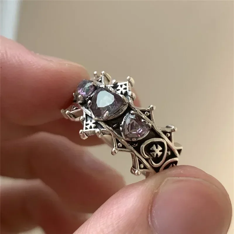 2024 Vintage Lolita Gothic Love Heart Cross Rings for Women Girls Bridal Wedding Engagement Rings Jewelry Gift Anillos Mujer