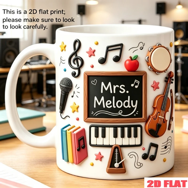 Personalized 2D Printed Music Education Mug 11oz Ceramic Coffee Cup Custom Name Text Microphone Violin Piano Microwave Safe Gift