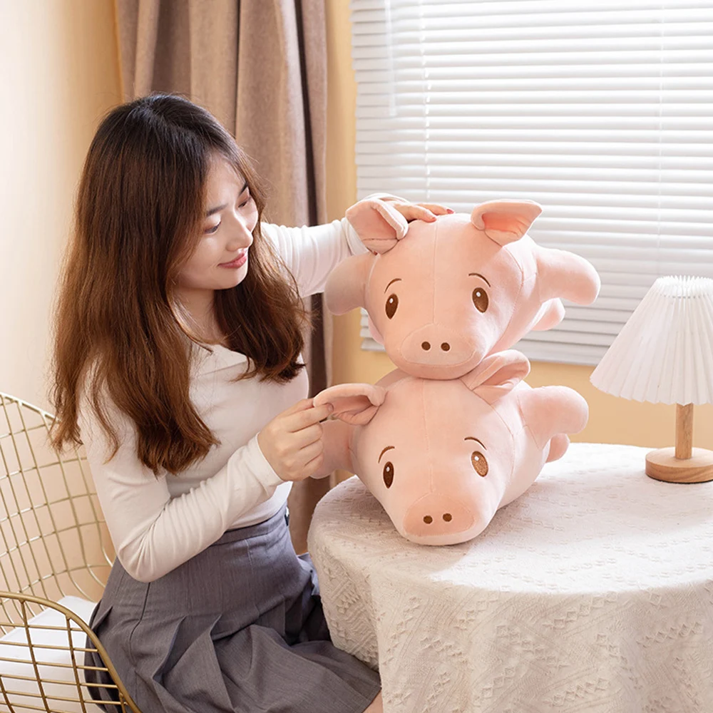 Fair and Tender Baby Lovely Plush Animal Lying Down Sleeping Pink Pig Dolls Soft Pp Cotton Stuffed Hold Pillow Toy Girl Gifts