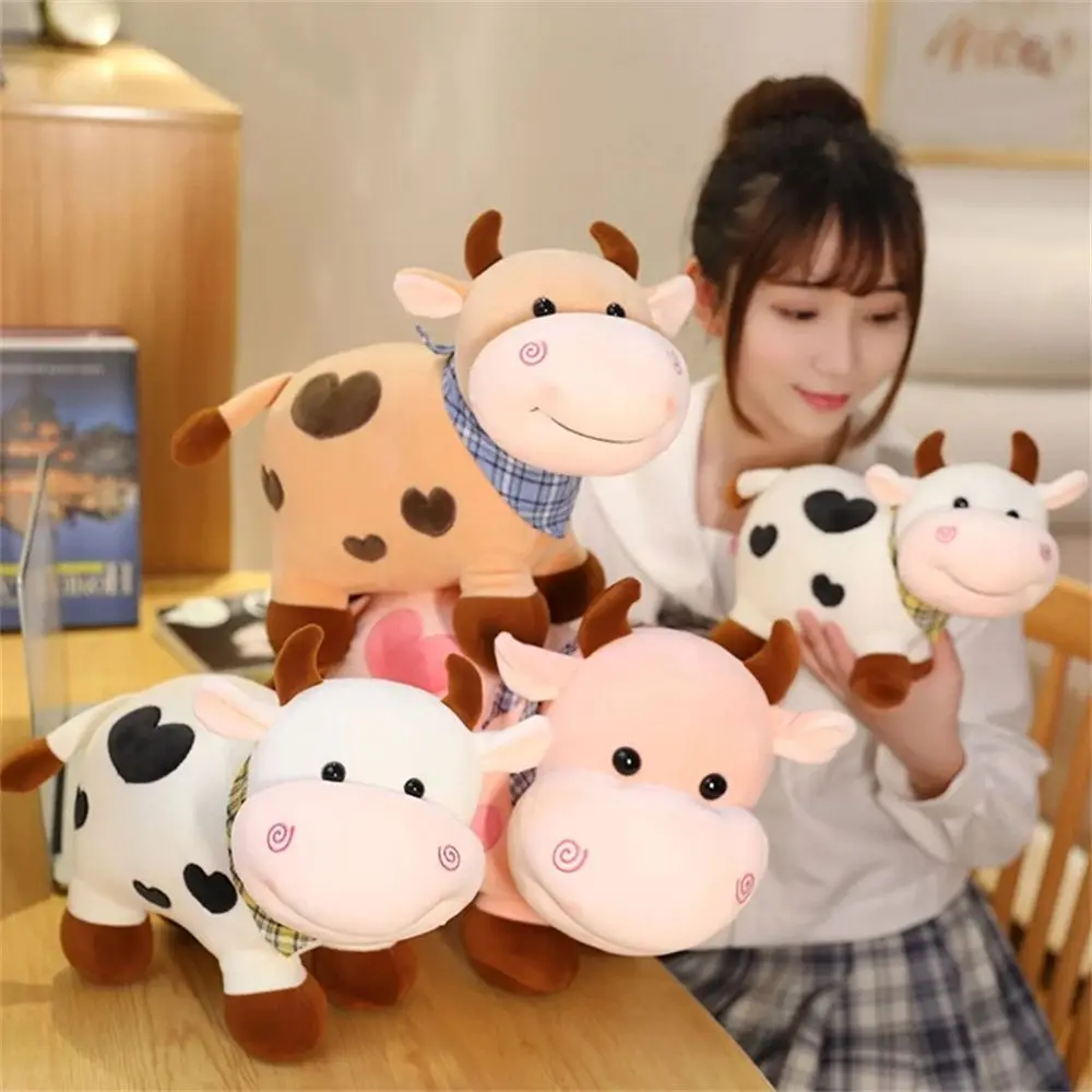 Lindo dibujo animado para niñas, animales de peluche suaves, muñeco de peluche de algodón, muñeco de peluche de toro, muñeco de peluche de vaca, juguete de peluche de ganado