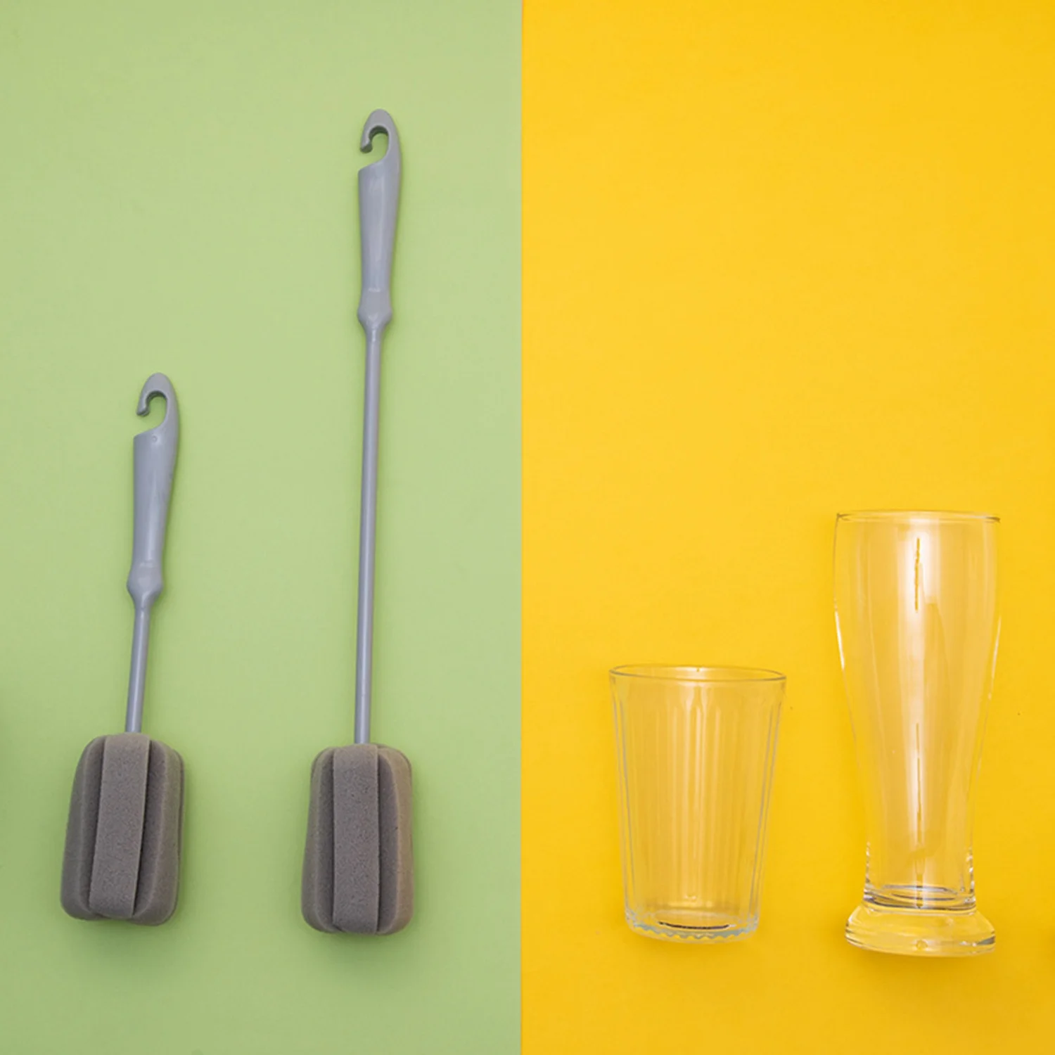 AS96-2Pc فرشاة الإسفنج كوب زجاجة الحليب الزجاج غسل تنظيف أدوات تنظيف المطبخ كوب تنظيف فرشاة البلاستيك مقبض قصير و Lon