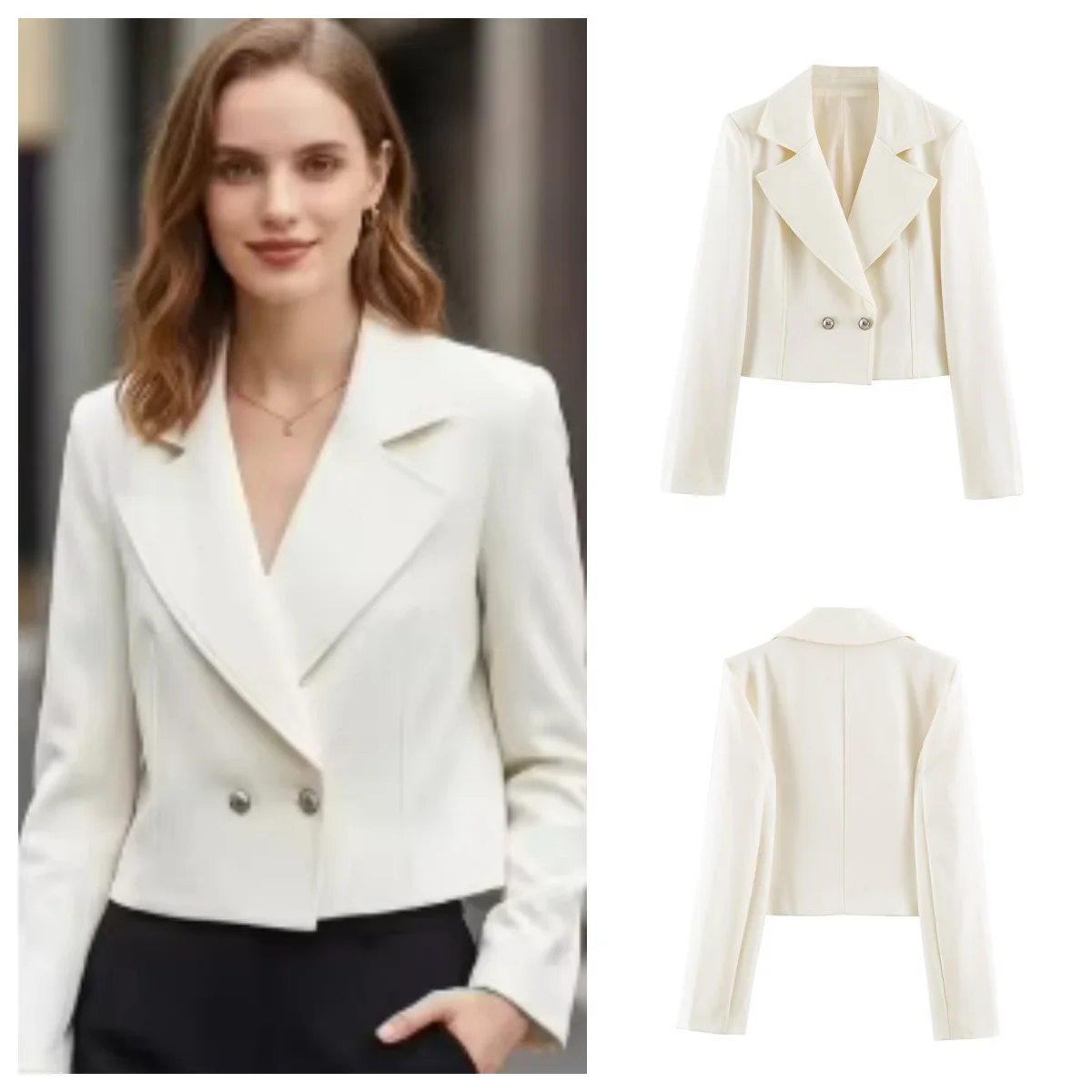 Guobioziy Women's Jacket 2026 Fall New Arrival Fashion Casual Long Sleeve High Street Blazer Double Metal Buttons Elegant Street