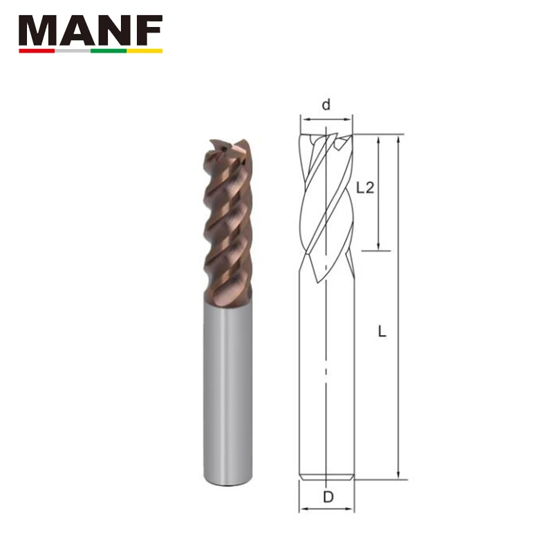 MANF HRC70 4 Flute 6mm 8mm 12mm  Hard Alloy Flat End Mill Good Wear Resistance Tungsten Steel Milling Cutters For Mold Machining